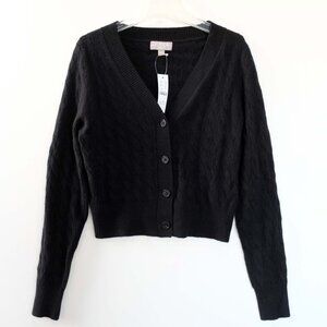 NEW J CREW Shrunken Cashmere Cable V-neck Cardigan Sweater S Small Black Cropped